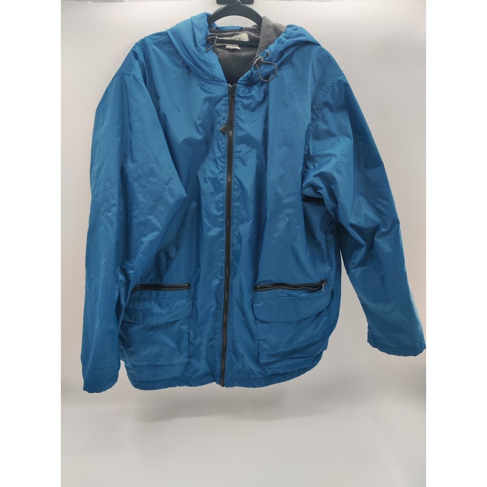 Roaman's Womens Blue Fleece Lined Hooded Windbreaker Jacket Full Zip‎ Large